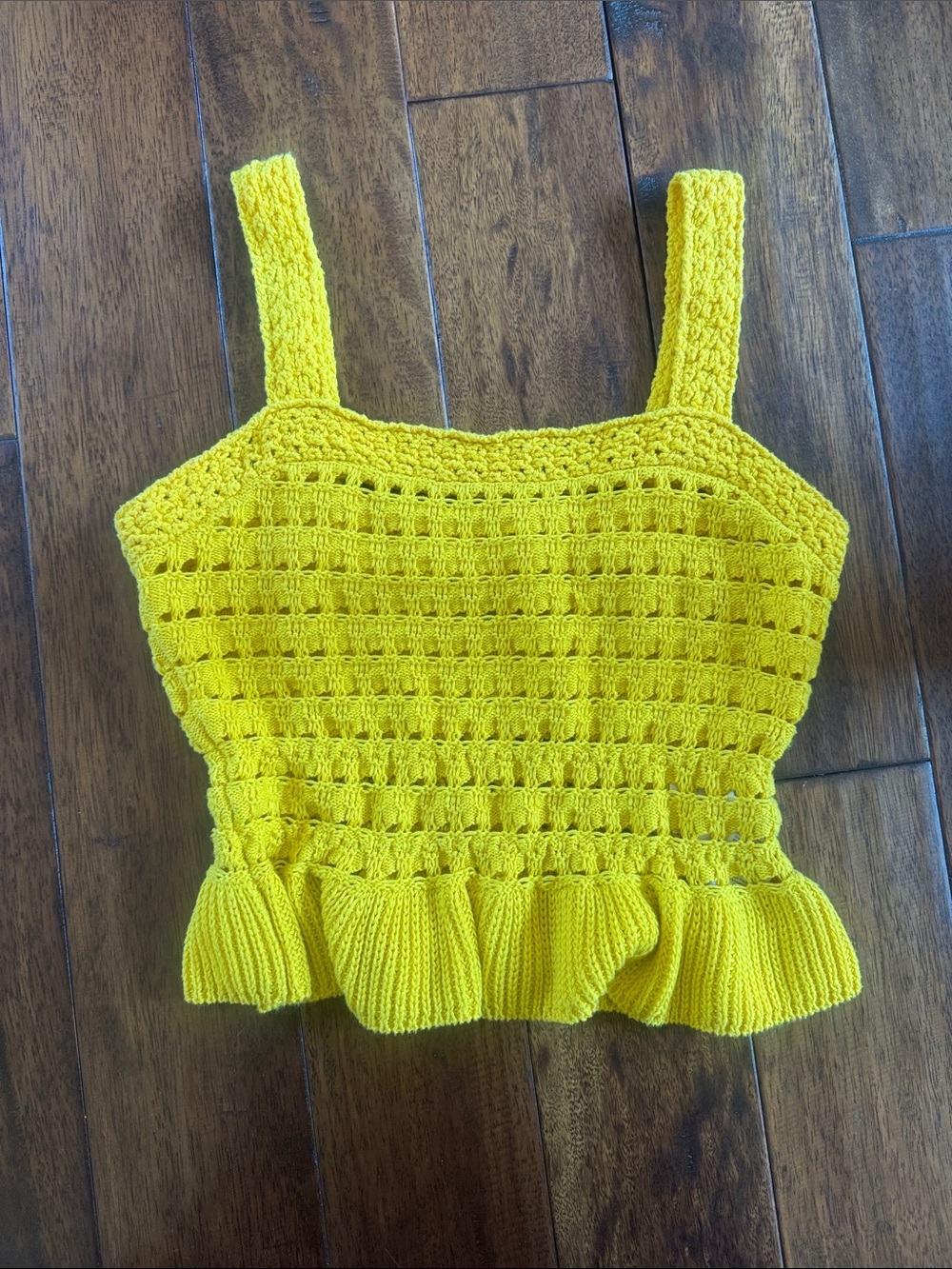 J. Crew Yellow Crochet Knit Ruffle-Hem Camisole